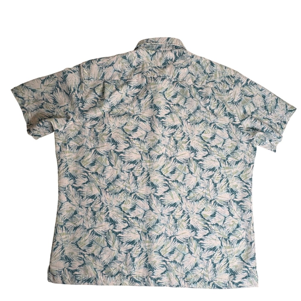 Van Heusen Men XL (17–17.5) Green Blue Palm Leaf Tropical Hawaiian Short Sleeve